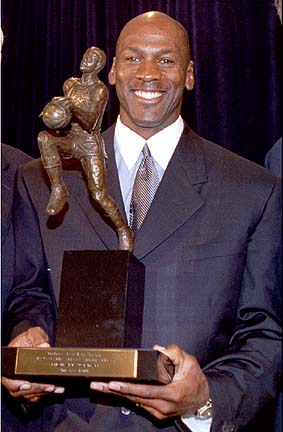 Jordan Holding His MVP Trophy